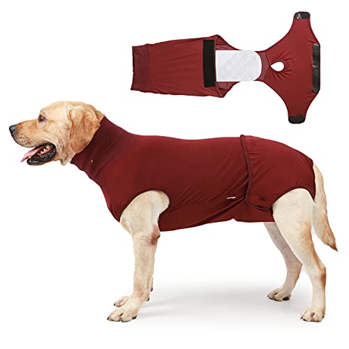 Genesungsanzug für Hunde und Katzen, nach Operationen, professionelles Haustier-Erholungsshirt verhindert Lecken, E-Halsband mit Windel (Rot, Größe 3XL) von Harikaji