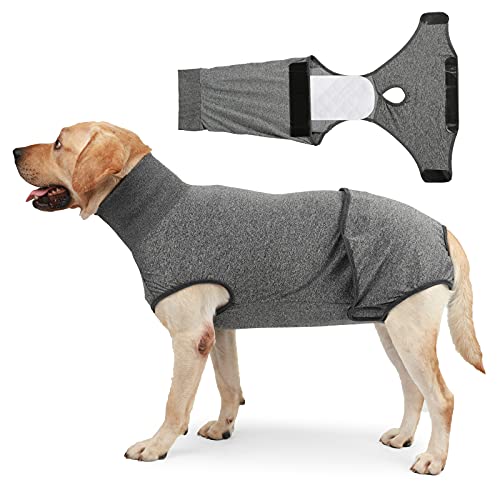 Genesungsanzug für Hunde und Katzen, nach Operationen, professionelles Haustier-Erholungsshirt verhindert Lecken, Kegel, E-Halsband mit Windel (Grau, XXL) von Harikaji