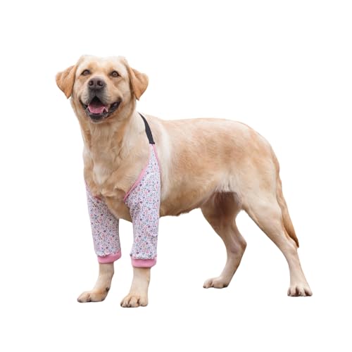 Harikaji Ellenbogenschutz für Hunde, Ellenbogenschoner mit Netzpolster für mittelgroße und große Hunde, verhindert das Lecken von Wunden (rosa Blume, Größe 2XL) von Harikaji