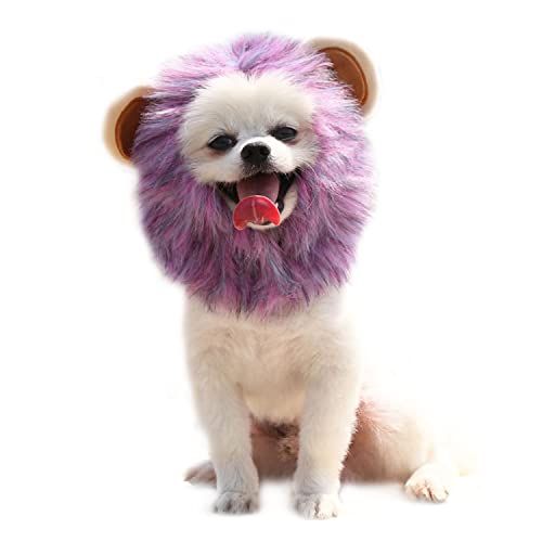 Harikaji Halloween-Kostüm für Haustiere, lustige Löwenmähne, Kopfbedeckung mit Perücken für Katzen, kleine, mittelgroße Hunde (lila, S) von Harikaji