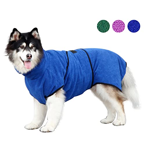 Harikaji Haustier-Bademantel, schnell trocknender Bademantel, starke Absorption, Badetücher, Katzen-Waschlappen, Mantel für mittelgroße und große Hunde (Blau, L) von Harikaji