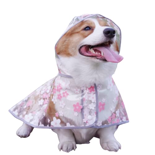 Harikaji Haustier-Regenmantel für Hunde, japanischer Stil, wasserdichte Jacke, transparenter Regenmantel mit Kragenloch, verstellbare Schnalle für kleine, mittelgroße und große Hunde (Rosa, Größe 3XL) von Harikaji