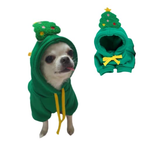 Harikaji Haustier-Weihnachtskostüm, Hunde-Kapuzenpullover, Haustier-Weihnachts-Pyjama-Outfit, Haustier-Weihnachtsmantel für kleine Hunde und Katzen (Grün, XL) von Harikaji