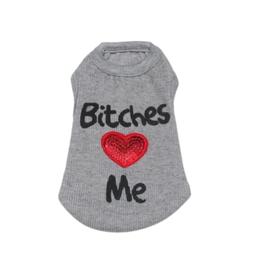 Harikaji Haustierkleidung, Bitches Love Me bedrucktes T-Shirt für kleine Hunde, Weste, Kostüm, Sommer, niedlich, Welpen, ärmellos, Kleidung (S, Grau) von Harikaji