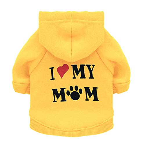 Harikaji Haustierkleidung, mit Aufschrift "I Love My Mom", bedruckt, warm, für Welpen, Katzen, Winterkostüm, Teddy-Kleidung für kleine Hunde, Größe L, Gelb Harikaji Haustierkleidung, mit Aufschrift "I Love My Mom", bedruckt, warm, für Welpen, Katzen, Winterkostüm, Teddy-Kleidung für kleine Hunde, Größe L, Gelb von Harikaji