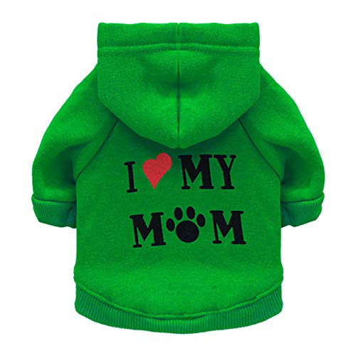 Harikaji Haustierkleidung, mit Aufschrift "I Love My Mom", bedruckt, warm, für Welpen, Katzen, Winterkostüm, Teddy-Kleidung für kleine Hunde, Größe M, Grün Harikaji Haustierkleidung, mit Aufschrift "I Love My Mom", bedruckt, warm, für Welpen, Katzen, Winterkostüm, Teddy-Kleidung für kleine Hunde, Größe M, Grün von Harikaji