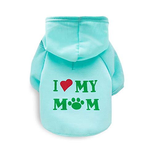Harikaji Haustierkleidung, mit Aufschrift "I Love My Mom", bedruckt, warm, für Welpen, Katzen, Winterkostüm, Teddy-Kleidung für kleine Hunde, Größe M, Mintgrün Harikaji Haustierkleidung, mit Aufschrift "I Love My Mom", bedruckt, warm, für Welpen, Katzen, Winterkostüm, Teddy-Kleidung für kleine Hunde, Größe M, Mintgrün von Harikaji