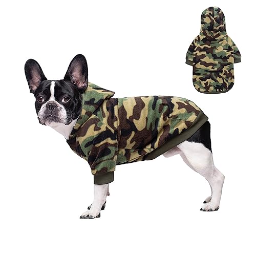 Harikaji Hund Camo Hoodie, Hund Winterkleidung, Haustier Kapuzen-Sweatershirt Pullover, Hundemantel Bekleidung für kleine mittelgroße Hunde Katzen (Grünes Fleece, S) von Harikaji