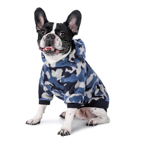 Harikaji Hund Camo Hoodie, Hund Winterkleidung, Haustier Kapuzen-Sweatershirt Pullover, Hundemantel Bekleidung für kleine mittelgroße Hunde Katzen (blaues Fleece, M) von Harikaji