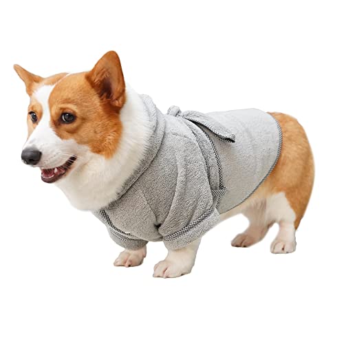 Harikaji Hunde-Bademantel, saugfähiges Badetuch mit Kapuze, Mikrofaser, schnell trocknend, warmer Mantel, weiß, für Welpen, kleine, mittelgroße und große Hunde und Katzen (Grau, XL) von Harikaji