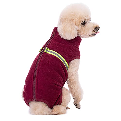 Harikaji Hunde-Fleeceweste, warme Winterjacke mit D-Ring, Kaltwettermantel für kleine Hunde und Katzen (Rot, Größe L) von Harikaji