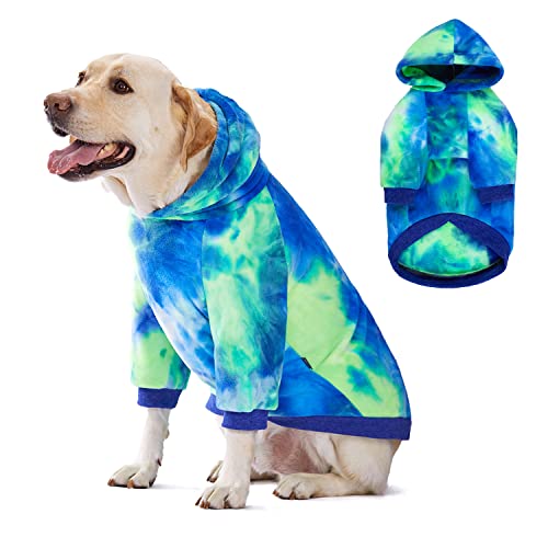 Harikaji Hunde-Kapuzenpullover mit Batikfärbung, Winterkleidung, Haustier-Kapuzenpullover, Hundemantel für kleine, mittelgroße und große Hunde (blaugrün, Größe 3XL, Brustumfang 63,5 cm) von Harikaji