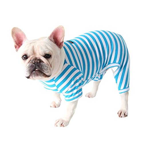 Harikaji Hunde-Schlafanzug, gestreifter Overall, Haustierkleidung, Beinabdeckung für Katzen und Hunde (blau, M) von Harikaji