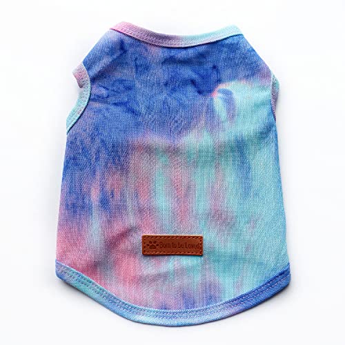 Harikaji Hunde-T-Shirt, Batikdruck, Hundekleidung, Weste, niedlich, lässig, für Zwergspitz, Teddy, Chihuahua (Blau, Größe L) von Harikaji