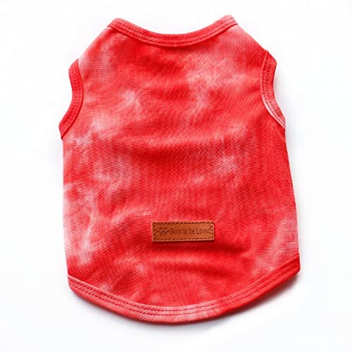 Harikaji Hunde-T-Shirt, Batikdruck, Hundekleidung, Weste, niedlich, lässig, für Zwergspitz, Teddy, Chihuahua (Rot, S) von Harikaji