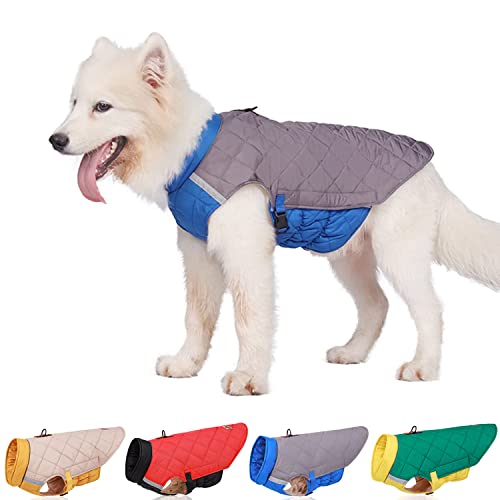 Harikaji Hunde-Winterweste, warme reflektierende Winterjacke mit D-Ring, Kaltwettermantel für mittelgroße und große Hunde (Grau, L) von Harikaji