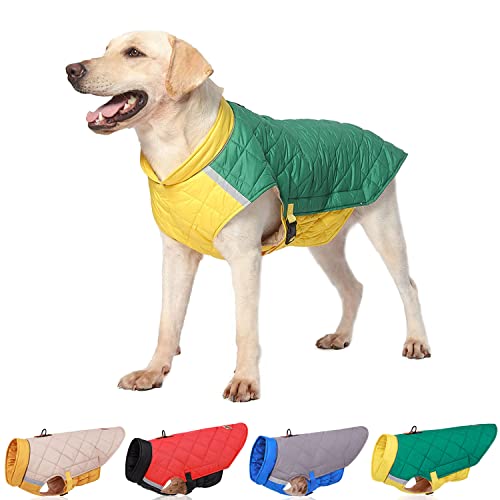 Harikaji Hunde-Winterweste, warme reflektierende Winterjacke mit D-Ring, Kaltwettermantel für mittelgroße und große Hunde (Grün, Größe 2XL) von Harikaji