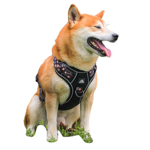 Harikaji Hundegeschirr, florales Hundegeschirr, atmungsaktiv, kein Ziehen, verstellbarer D-Ring, reflektierendes Geschirr, Gurtband, Walking-Geschirr für mittelgroße und große Hunde, Schwarz, Größe L Harikaji Hundegeschirr, florales Hundegeschirr, atmungsaktiv, kein Ziehen, verstellbarer D-Ring, reflektierendes Geschirr, Gurtband, Walking-Geschirr für mittelgroße und große Hunde, Schwarz, Größe L von Harikaji