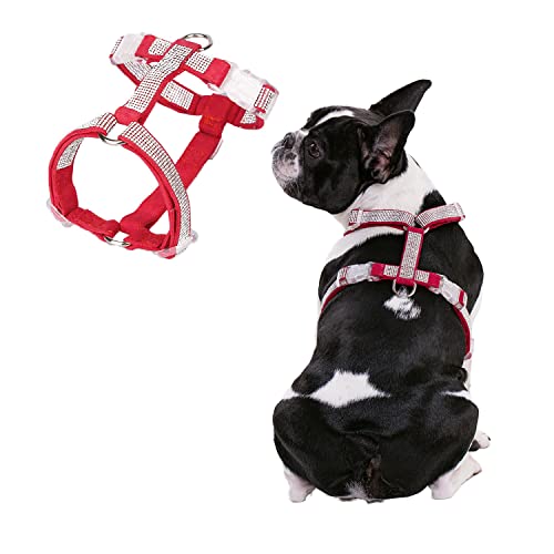 Harikaji Hundegeschirr mit reflektierendem Strass, kein Ziehen, verstellbarer D-Ring-Geschirr, Laufgeschirr für kleine, mittelgroße und große Hunde (Rot, XS) von Harikaji