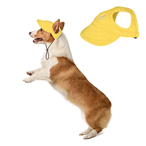 Harikaji Hundehut mit Ohrlöchern, Hunde-Baseball-Outdoor-Kappe, verstellbare Sommer-Sportmütze für kleine, mittelgroße Hunde, Katzen (gelb, M) von Harikaji