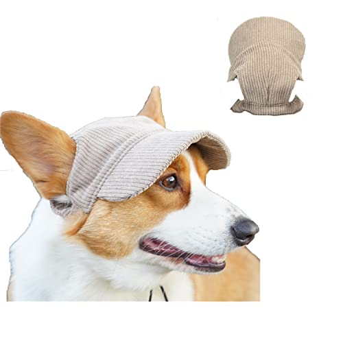 Harikaji Hundekappe, verdickte Cordkappe, Sonnenschutz, Baseballkappe, Outdoor-Sportmütze mit Ohrlöchern, Kinnriemen für Katzen, Hunde (Khaki, M) von Harikaji