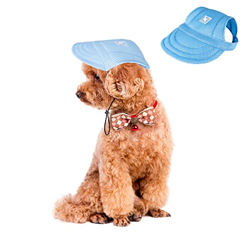 Harikaji Hundemütze mit Ohrlöchern, Baseball-Mesh-Kappe, verstellbare Sommer-Sportkappe für kleine, mittelgroße Hunde, Katzen, Kaninchen (Blau, S) von Harikaji