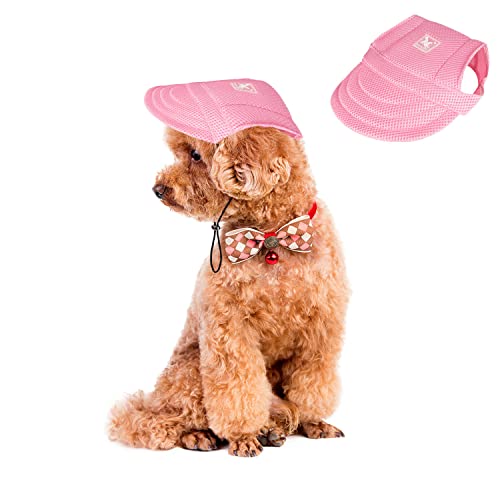 Harikaji Hundemütze mit Ohrlöchern, Baseball-Mesh-Kappe, verstellbare Sommer-Sportkappe für kleine, mittelgroße Hunde, Katzen, Kaninchen (Rosa, M) von Harikaji