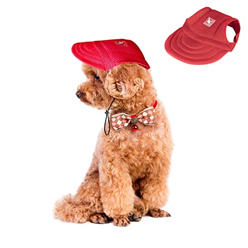 Harikaji Hundemütze mit Ohrlöchern, Baseball-Mesh-Kappe, verstellbare Sommer-Sportkappe für kleine, mittelgroße Hunde, Katzen, Kaninchen (Rot, XL) von Harikaji