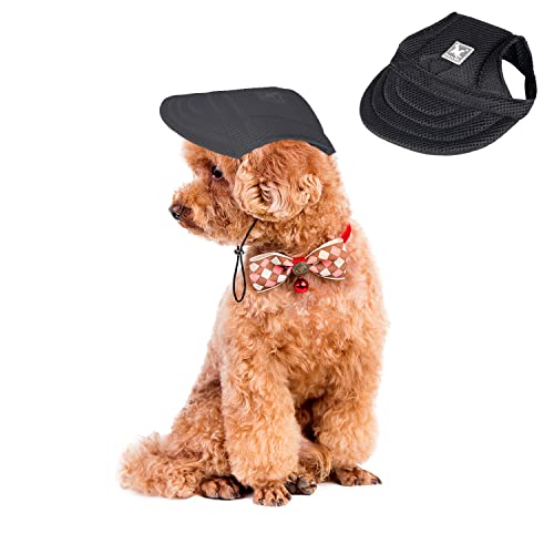 Harikaji Hundemütze mit Ohrlöchern, Baseball-Mesh-Kappe, verstellbare Sommer-Sportkappe für kleine, mittelgroße Hunde, Katzen, Kaninchen (Schwarz, L) von Harikaji