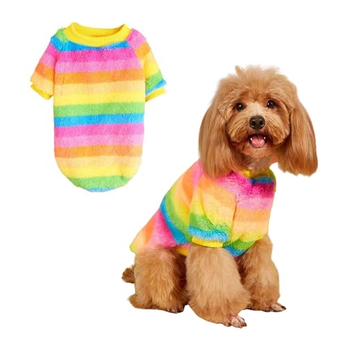 Harikaji Hundepullover für kleine Hunde, warmer Fleece-Einteiler, für den Winter, bunt, für kaltes Wetter, für Katzen und kleine Hunde (Regenbogenfarben, Größe L) von Harikaji