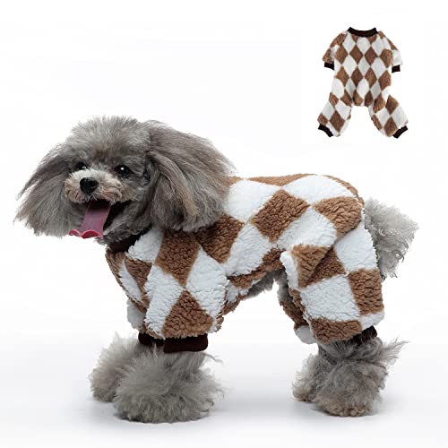 Harikaji Pullover für kleine Hunde mit Rautenmuster, warmer Winter-Einteiler, Schlafanzug für kaltes Wetter, Pullover für Katzen, kleine und mittelgroße Hunde (Kaffee, M) von Harikaji
