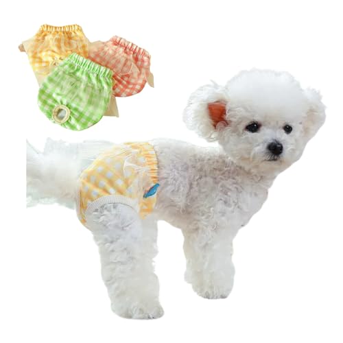Harikaji Sanitärhöschen für kleine Hunde, Spitze, waschbar, wiederverwendbar, niedlich, Welpen, Unterwäsche, Windeln, physiologische Shorts für weibliche Mädchen, Hunde (kariert, 3er-Pack, S) von Harikaji