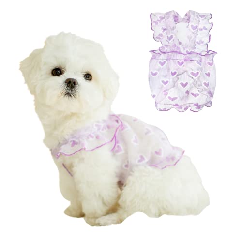 Harikaji Süßes Kleid für kleine Hunde, süßer Rock für kleine Hunde, Sommerkleid, Herzkleid für den Sommer (Lila, Größe L) von Harikaji