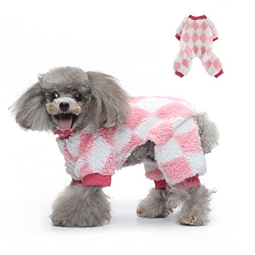 Harikaji Warmer Winter-Einteiler für kleine Hunde mit Rautenmuster, für kaltes Wetter, Pullover für Katzen, kleine, mittelgroße Hunde (Rosa, XS) von Harikaji