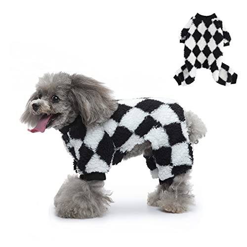 Harikaji Warmer Winter-Einteiler für kleine Hunde mit Rautenmuster, für kaltes Wetter, Pullover für Katzen, kleine, mittelgroße Hunde (Schwarz, XS) von Harikaji