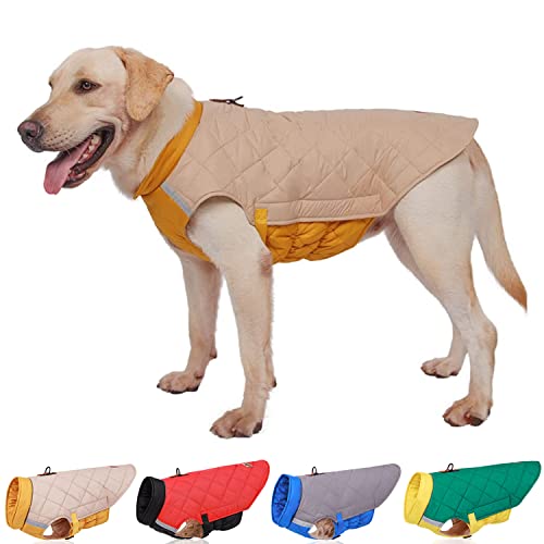 Harikaji Winterweste für Hunde, warm, reflektierend, mit D-Ring, Kaltwettermantel für mittelgroße und große Hunde (Gelb, M) von Harikaji
