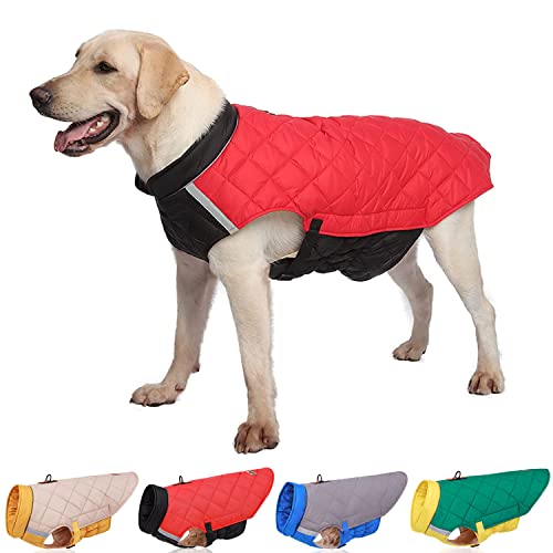 Harikaji Winterweste für Hunde, warm, reflektierend, mit D-Ring, Kaltwettermantel für mittelgroße und große Hunde (Rot, XL) von Harikaji