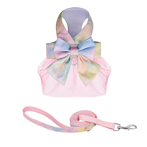 Hundegeschirrkleid mit Leine, süße Schleife, weicher Tutu-Rock, D-Ring-Outfits, Weste, Haustierkleidung für Katzen, Welpen, kleine Hunde (Gelb, S) von Harikaji