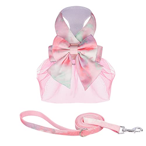 Hundegeschirrkleid mit Leine, süße Schleife, weicher Tutu-Rock, D-Ring-Outfits, Weste, Haustierkleidung für Katzen, Welpen, kleine Hunde (Rosa, S) von Harikaji