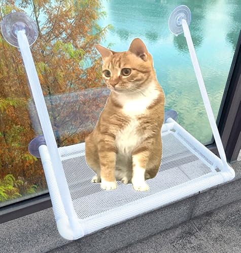 Katzen-Fenster-Hängematte, Katzen-Fenstersitzstange, montiertes Katzenbett, Sicherheitsregal, 360° Sonnensitz, platzsparende Katzenbetten für Indoor-Katzen (weiß) von Harikaji