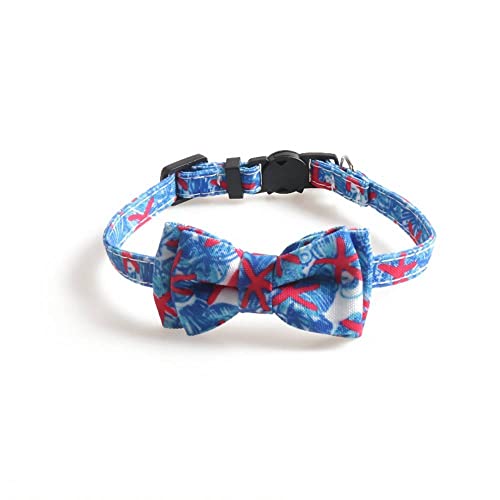 Katzenhalsband in Kontrastfarbe mit weicher, abnehmbarer Fliege, Glocke, verstellbare Sicherheitsschnalle, Abreißverschluss für Kätzchen, Katzen (blau-rote Schleife) von Harikaji