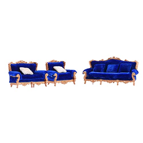 Harilla 1/25 Sofakissen Set Im Europäischen Stil, Puppenhaus Wohnzimmermöbel, Hausmodell, Sandverzierungen, Blau von Harilla