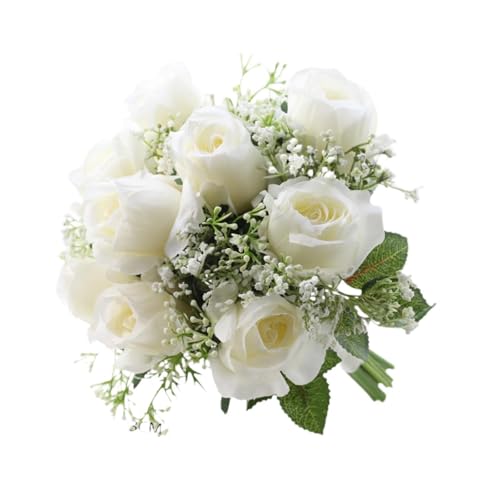 Harilla Hochzeitsbraut Bouquet, Brautstrauß, Elegante künstliche Rosen, Brautblumen Hand halten für Zeremonie, Weiß Harilla Hochzeitsbraut Bouquet, Brautstrauß, Elegante künstliche Rosen, Brautblumen Hand halten für Zeremonie, Weiß von Harilla