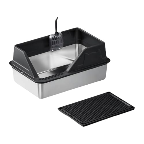 Harilla Katzentoilette aus Edelstahl, Katzensandbecken, spritzwassergeschützt, erhöhter Zaun und Katzenstreumatte für mehrere Katzen, Schwarz Harilla Katzentoilette aus Edelstahl, Katzensandbecken, spritzwassergeschützt, erhöhter Zaun und Katzenstreumatte für mehrere Katzen, Schwarz von Harilla