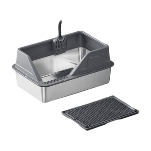 Harilla Katzentoilette aus Edelstahl, Katzensandbecken, spritzwassergeschützt, erhöhter Zaun und Katzenstreumatte für mehrere Katzen, Tiefgrau Harilla Katzentoilette aus Edelstahl, Katzensandbecken, spritzwassergeschützt, erhöhter Zaun und Katzenstreumatte für mehrere Katzen, Tiefgrau von Harilla