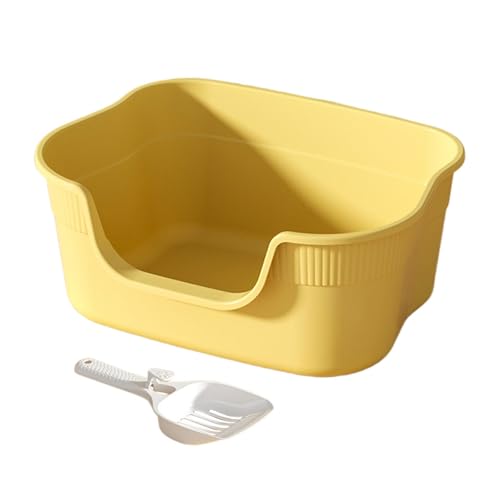 Harilla Offene Katzentoilette für Haustiere, Haustiertoilette, Sandkasten, Bettpfanne, Katzentoilette, halbgeschlossen, für alle Arten von Katzenstreu, für, Gelb von Harilla