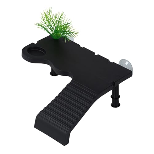 Harilla Schildkrötenbecken-Plattform, Schildkrötenterrasse, Unterschlupf, Schildkrötenrampe, Kletterregal mit Saugnapf und Kletterleiter für Froschmolche, Schwarz von Harilla