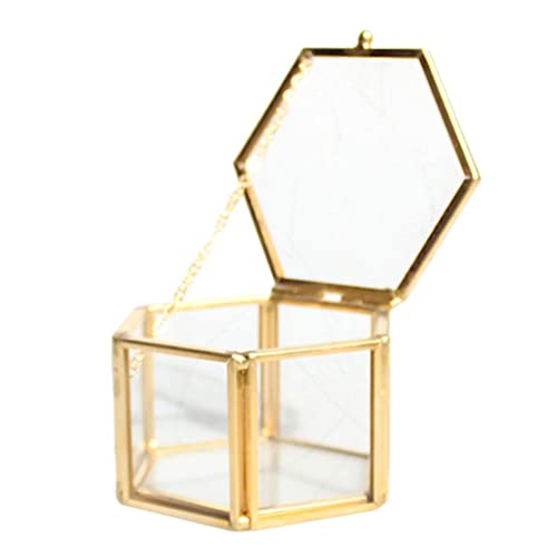 Harilla Sechseck Glas aus aus Geometric Terrarium Schmuckschatulle für Hochzeits Verlobung, Golden, 8 x 6,8 x 4,5 cm von Harilla