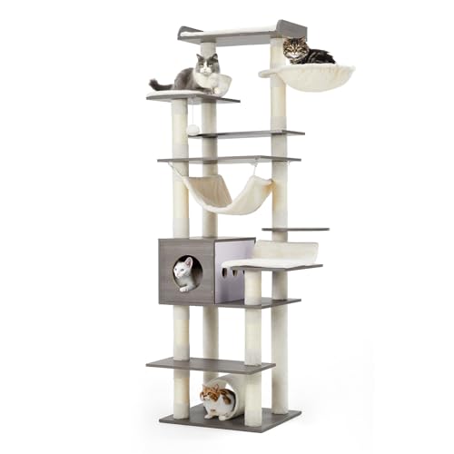 HarmoHaby Kratzbaum für große Katzen, 170 cm, mehrstufiger Katzenturm mit Kratzstämmen, Höhle, Sitzstangen, Hängematte, Tunnel und Futterstation, Retro, Dunkelgrau HarmoHaby Kratzbaum für große Katzen, 170 cm, mehrstufiger Katzenturm mit Kratzstämmen, Höhle, Sitzstangen, Hängematte, Tunnel und Futterstation, Retro, Dunkelgrau von HarmoHaby