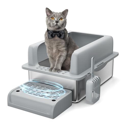 Standard Katzentoiletten aus Edelstahl, 15,2 cm, XXL-Katzentoiletten für große Katzen mit hoher Seite, Katzentreppe, Schaufel, einfache Reinigung, Katzentoilette Standard Katzentoiletten aus Edelstahl, 15,2 cm, XXL-Katzentoiletten für große Katzen mit hoher Seite, Katzentreppe, Schaufel, einfache Reinigung, Katzentoilette von HarmonyHealth